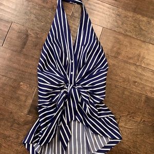 Striped button down halter top